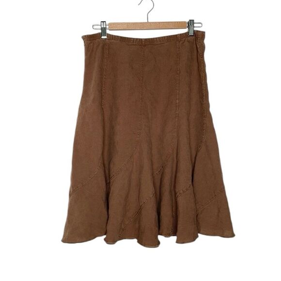 J Jill Rich Brown A-Line 100% Linen Skirt Stitching Detail - Picture 3 of 9